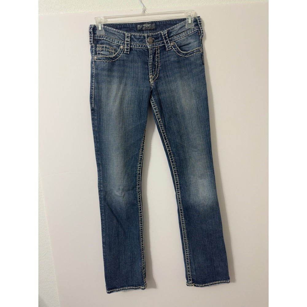 Y2K Silver Jeans Co Suki Mid Slim Bootcut Jeans Medium Wash Thick Stitch W27 L33